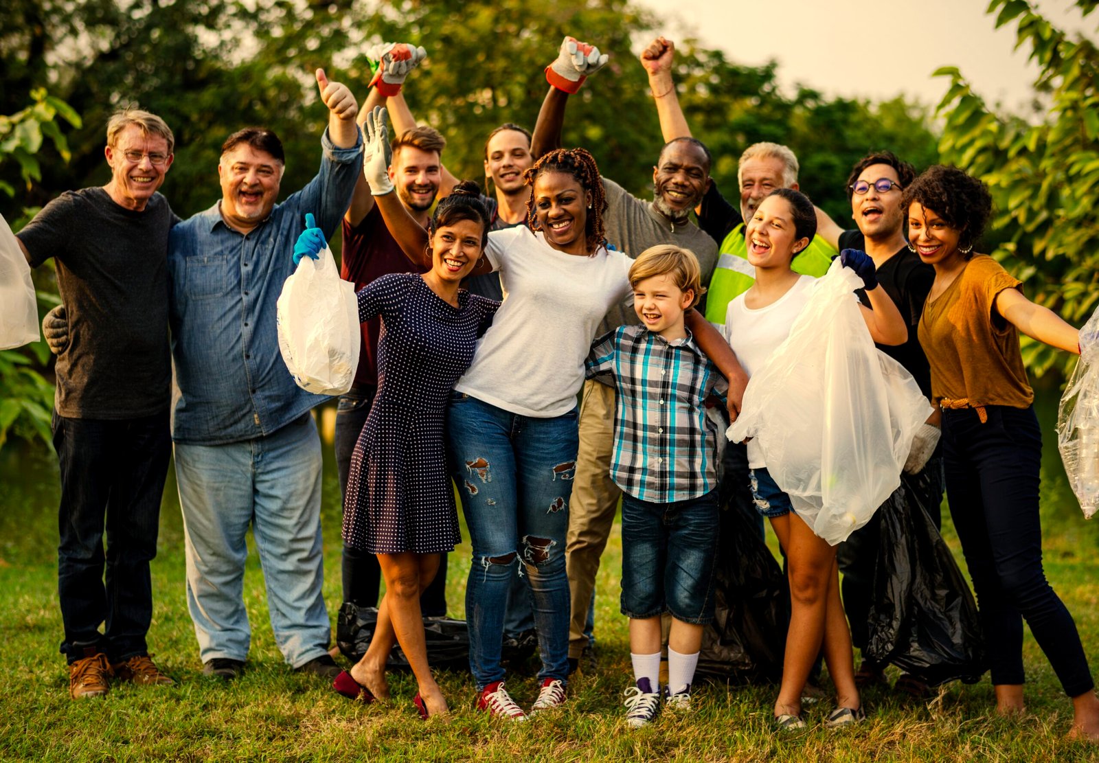 A group of people boarding a coach bus outside a community center